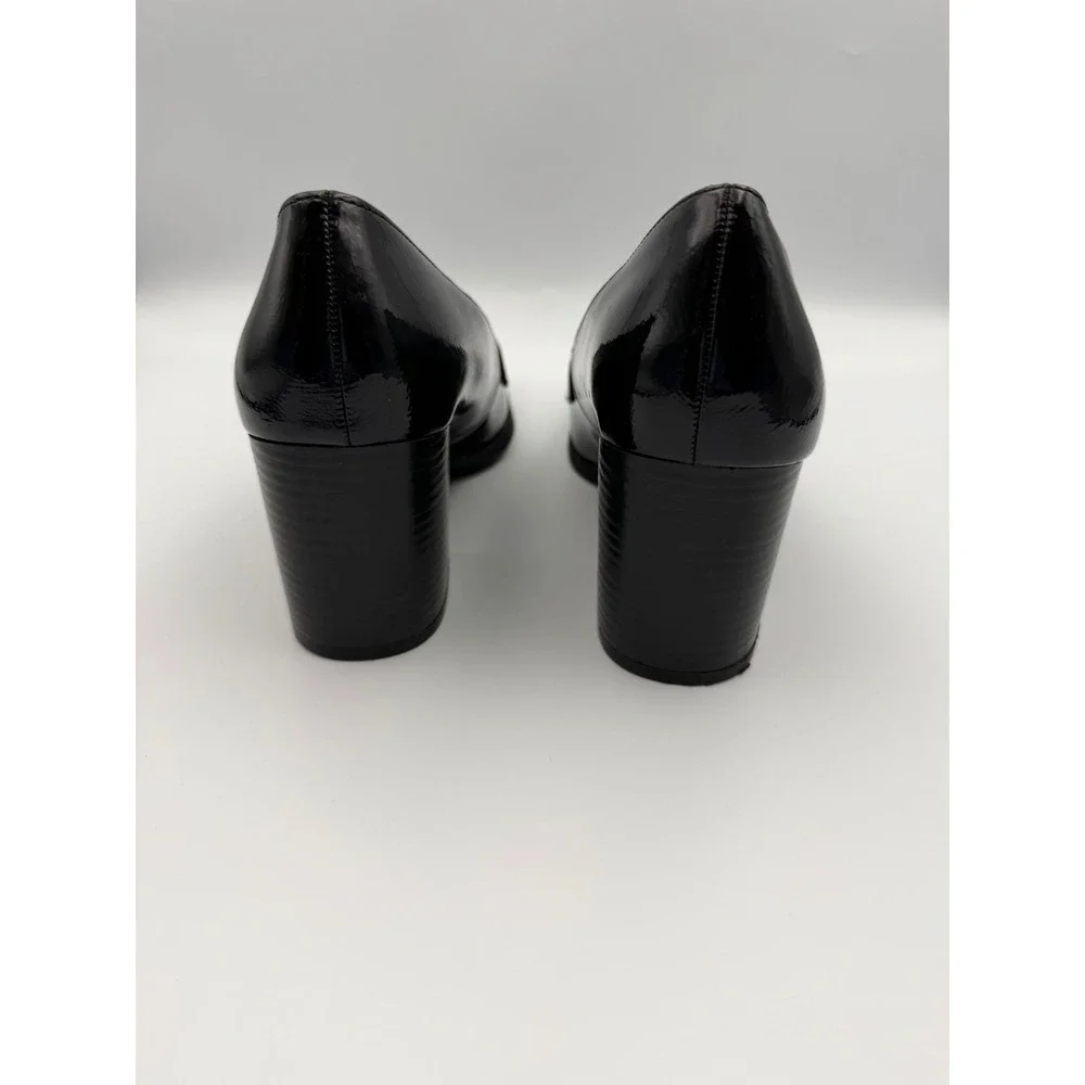 Kenneth Cole Reaction Womens Black Patent Block Heel Penny Loafers Square Toe - Picture 2 of 12